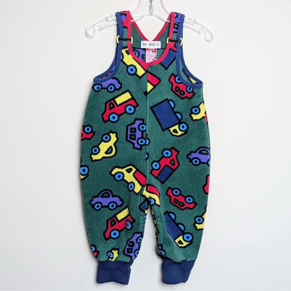 VTG Gymboree 90s Autobahn Cars Colorbock Overalls Romper Rainbow Tag 18-24 Mos.‎